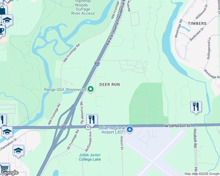 map of restaurants, bars, coffee shops, grocery stores, and more near 4156 Caribou Court in Joliet