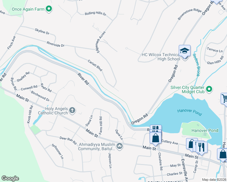 map of restaurants, bars, coffee shops, grocery stores, and more near 223 Cariati Boulevard in Meriden