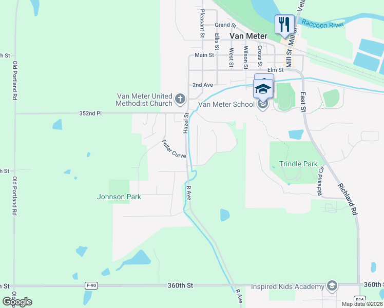 map of restaurants, bars, coffee shops, grocery stores, and more near 2408 Pine Court in Van Meter