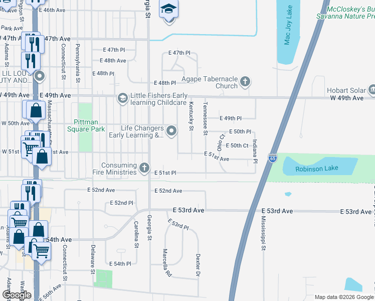 map of restaurants, bars, coffee shops, grocery stores, and more near in Gary