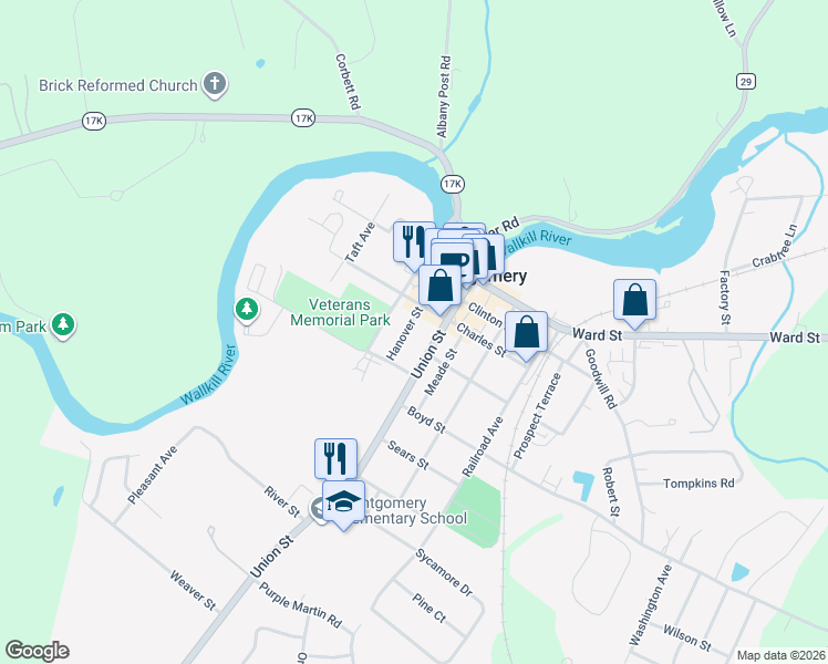map of restaurants, bars, coffee shops, grocery stores, and more near 9 Hanover Street in Montgomery