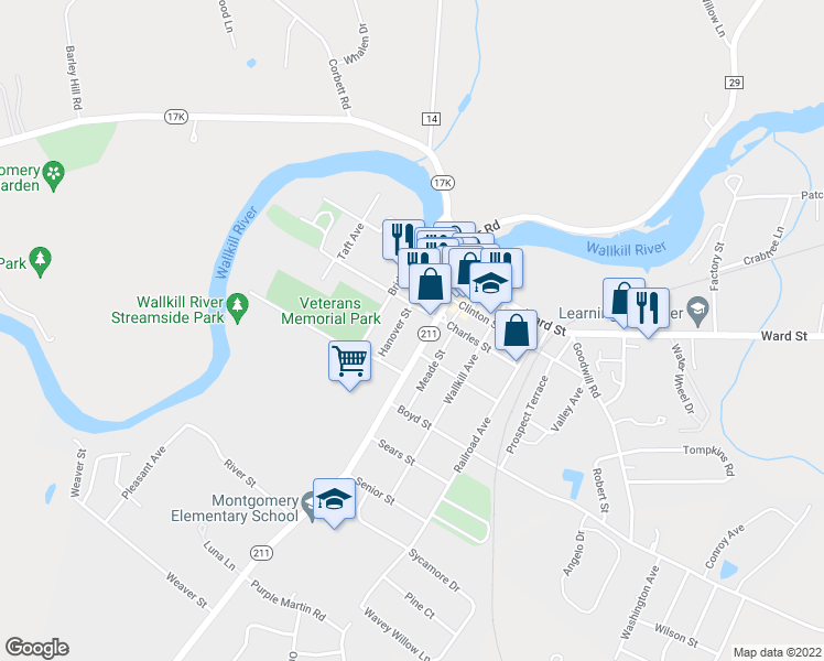 map of restaurants, bars, coffee shops, grocery stores, and more near 9 Hanover Street in Montgomery