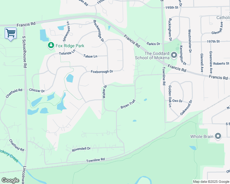 map of restaurants, bars, coffee shops, grocery stores, and more near 2600 Walter Drive in New Lenox