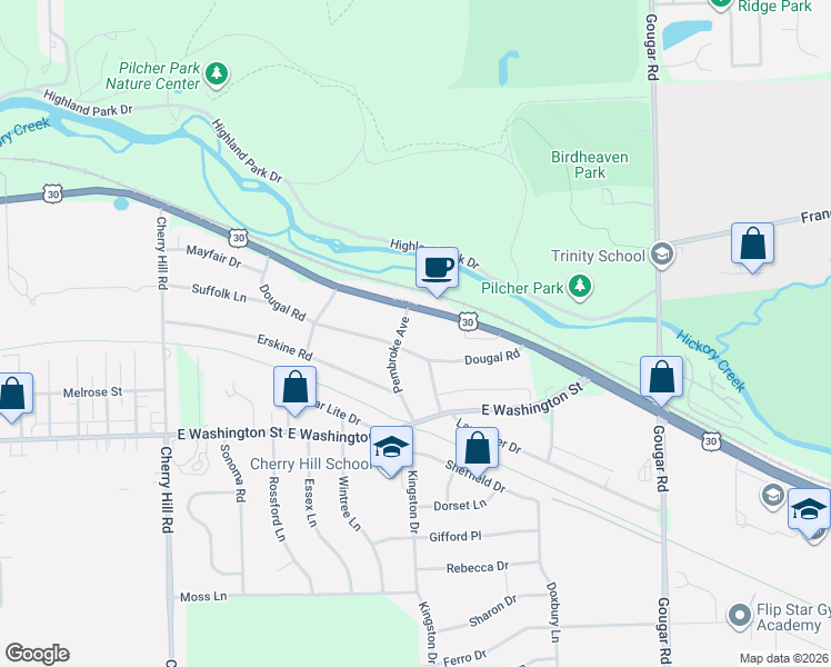 map of restaurants, bars, coffee shops, grocery stores, and more near 350 Pembroke Avenue in Joliet