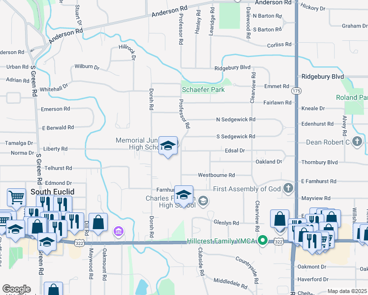 map of restaurants, bars, coffee shops, grocery stores, and more near 4799 Edsal Drive in Lyndhurst