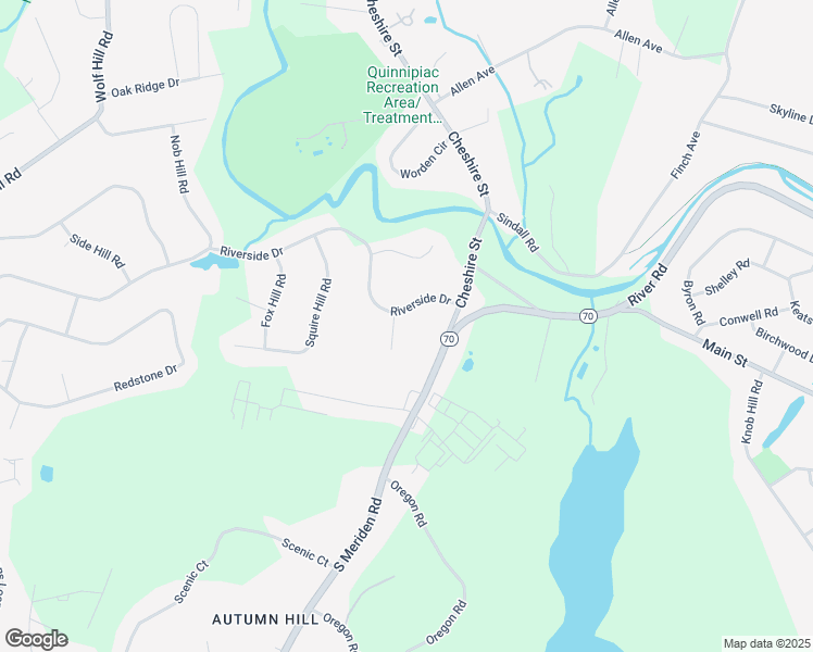 map of restaurants, bars, coffee shops, grocery stores, and more near 605 Riverside Drive in Cheshire