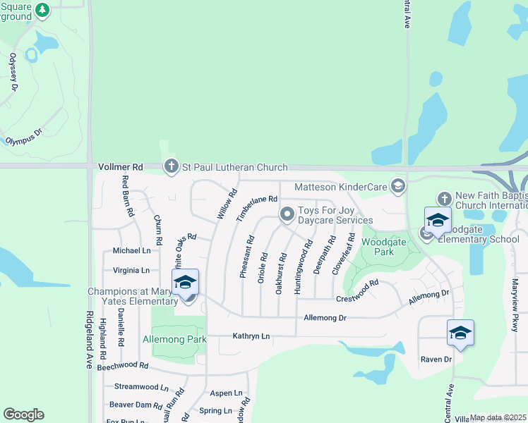 map of restaurants, bars, coffee shops, grocery stores, and more near 32 Pheasant Road in Matteson