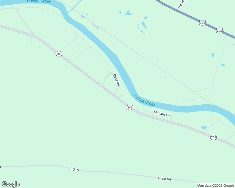 map of restaurants, bars, coffee shops, grocery stores, and more near 22744 Pennsylvania 285 in Cochranton