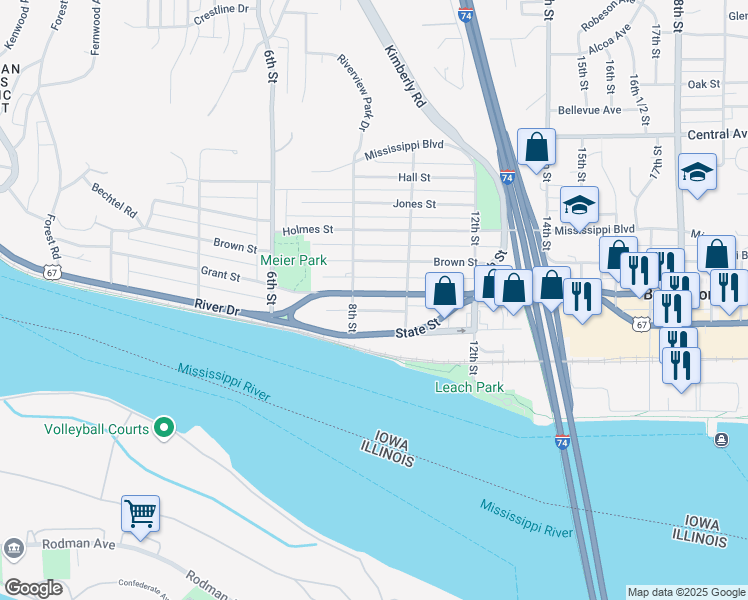 map of restaurants, bars, coffee shops, grocery stores, and more near 827 U.S. 67 in Bettendorf