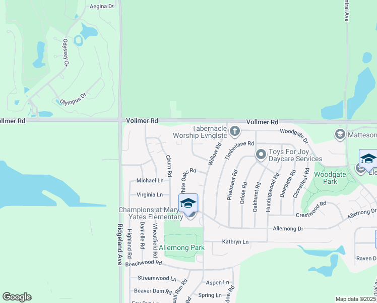 map of restaurants, bars, coffee shops, grocery stores, and more near 38 Wedgewood Road in Matteson