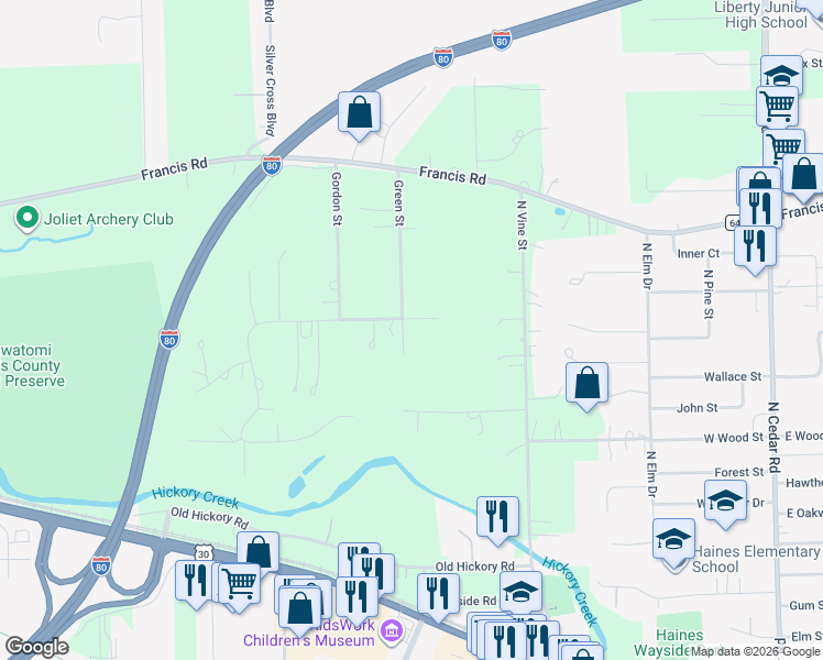 map of restaurants, bars, coffee shops, grocery stores, and more near 410 Sycamore Street in New Lenox