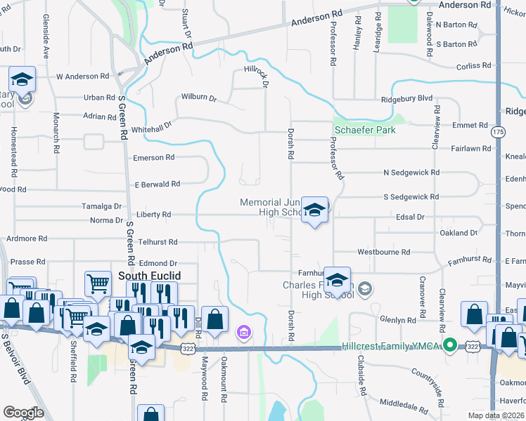 map of restaurants, bars, coffee shops, grocery stores, and more near 4677 Liberty Road in South Euclid