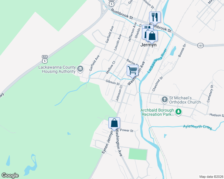 map of restaurants, bars, coffee shops, grocery stores, and more near 331 Mckinley Ave in Jermyn