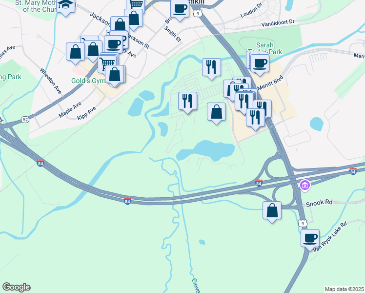 map of restaurants, bars, coffee shops, grocery stores, and more near 641 Regency Drive in Fishkill