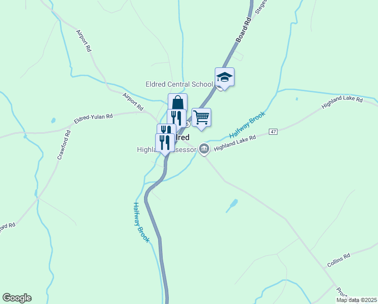 map of restaurants, bars, coffee shops, grocery stores, and more near 14 Proctor Road in Eldred