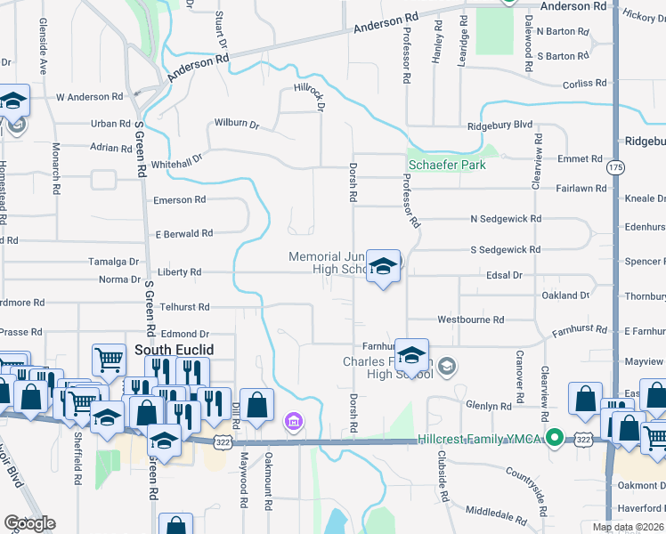 map of restaurants, bars, coffee shops, grocery stores, and more near 4677 Liberty Road in South Euclid
