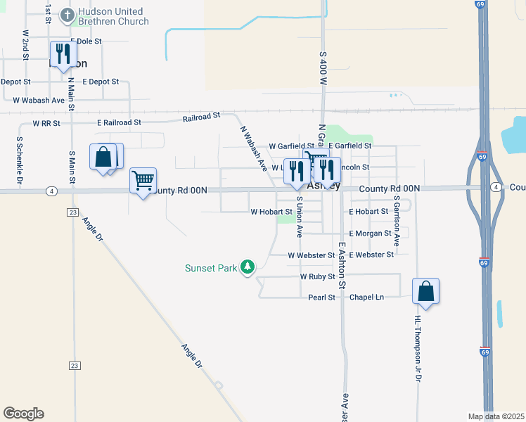map of restaurants, bars, coffee shops, grocery stores, and more near 307 West Hobart Street in Ashley