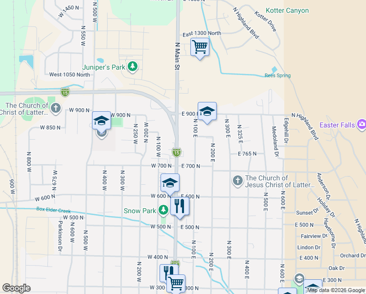 map of restaurants, bars, coffee shops, grocery stores, and more near 760 North Main Street in Brigham City