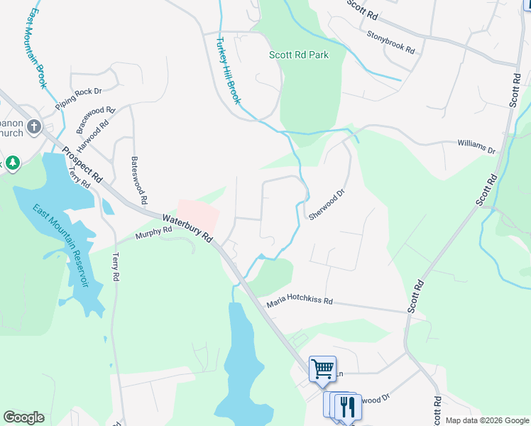 map of restaurants, bars, coffee shops, grocery stores, and more near 12 Saunders Lane in Prospect