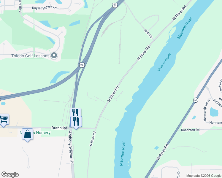 map of restaurants, bars, coffee shops, grocery stores, and more near 6250 North River Road in Waterville