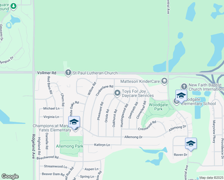 map of restaurants, bars, coffee shops, grocery stores, and more near 28 Oakview Road in Matteson