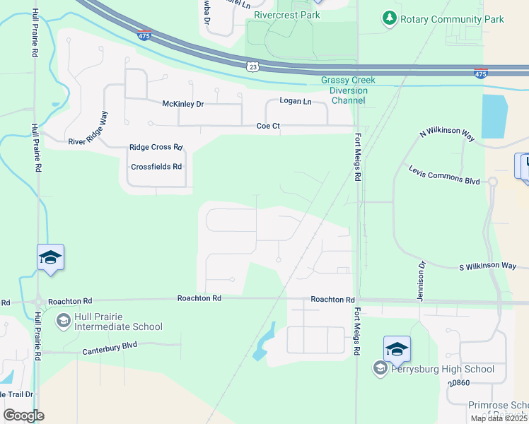 map of restaurants, bars, coffee shops, grocery stores, and more near 13870 Roachton Road in Perrysburg