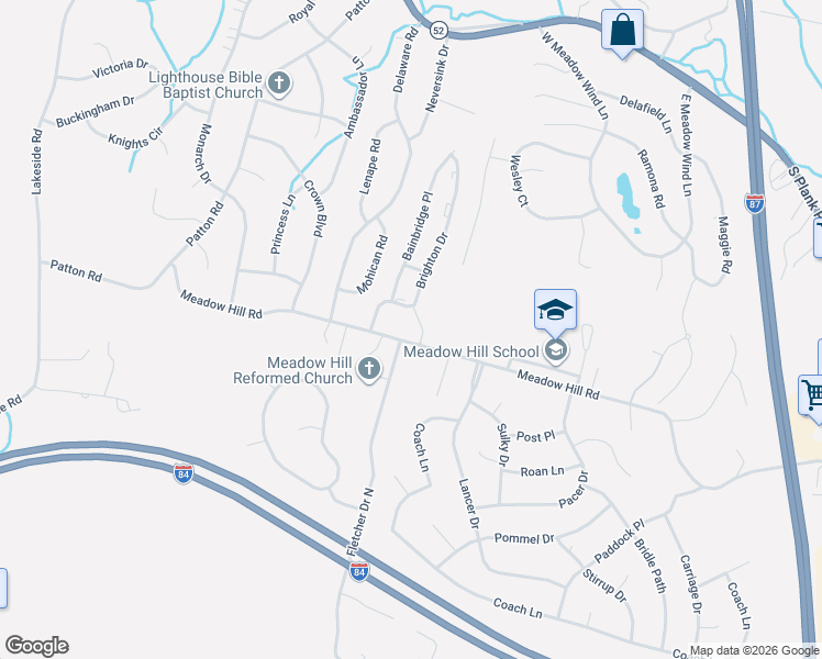 map of restaurants, bars, coffee shops, grocery stores, and more near 182 Meadow Hill Road in Newburgh