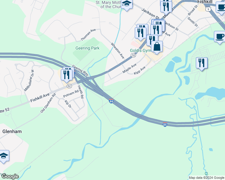 map of restaurants, bars, coffee shops, grocery stores, and more near 84 Maple Avenue in Fishkill