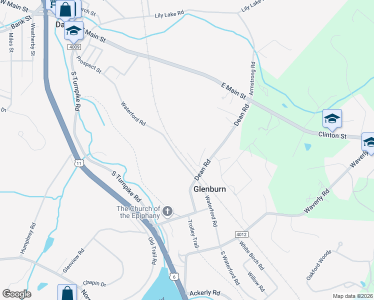 map of restaurants, bars, coffee shops, grocery stores, and more near 45 Dean Road in Dalton