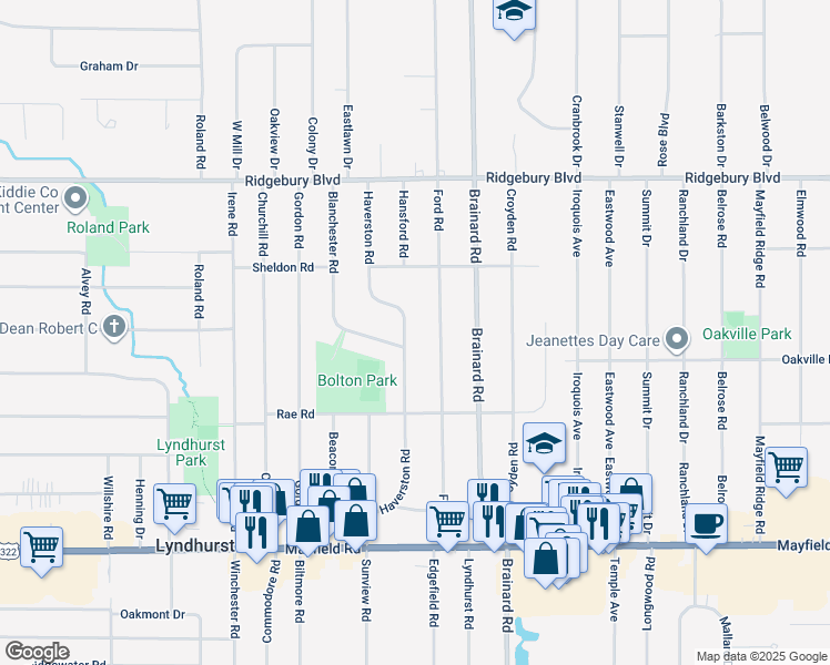 map of restaurants, bars, coffee shops, grocery stores, and more near 1251 Haverston Road in Lyndhurst