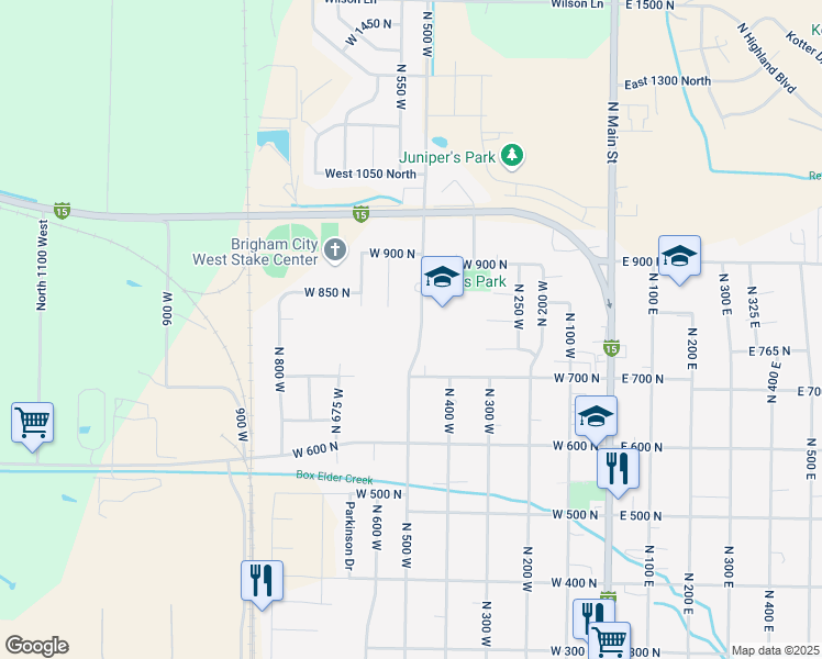 map of restaurants, bars, coffee shops, grocery stores, and more near 787 North 500 West in Brigham City