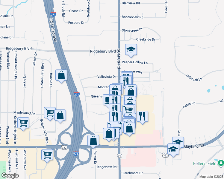 map of restaurants, bars, coffee shops, grocery stores, and more near 6646 Monterey Drive in Mayfield Heights