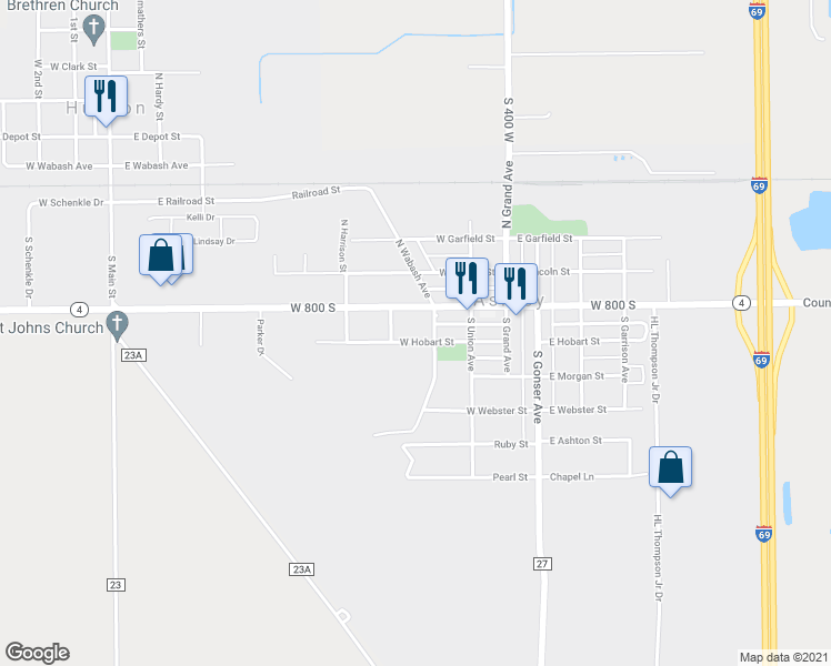 map of restaurants, bars, coffee shops, grocery stores, and more near 307 West Hobart Street in Ashley