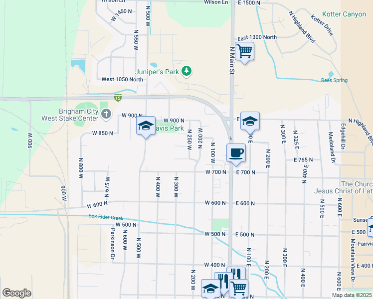 map of restaurants, bars, coffee shops, grocery stores, and more near 263 West 800 North in Brigham City