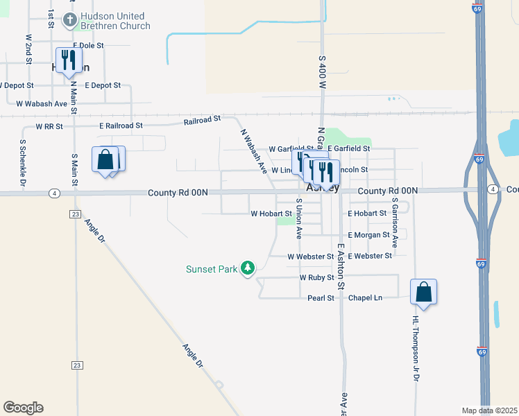 map of restaurants, bars, coffee shops, grocery stores, and more near 307 West Hobart Street in Ashley