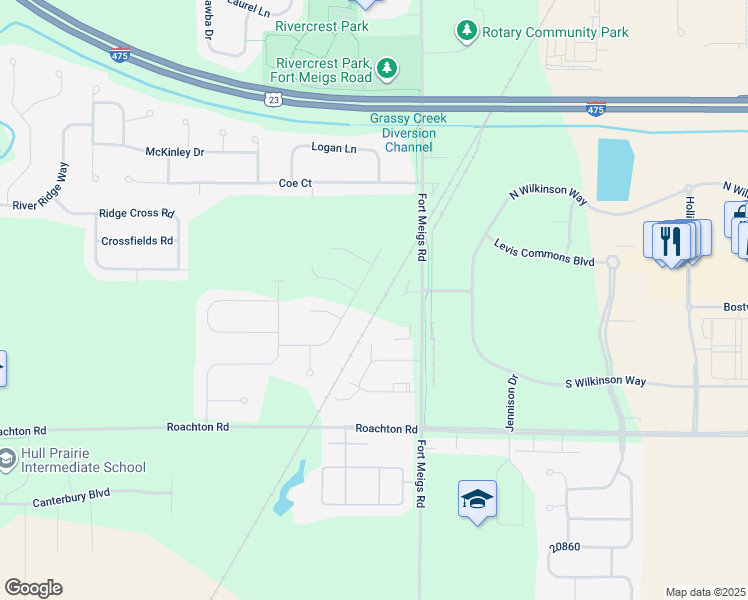 map of restaurants, bars, coffee shops, grocery stores, and more near 122 Barton Creek Drive in Perrysburg