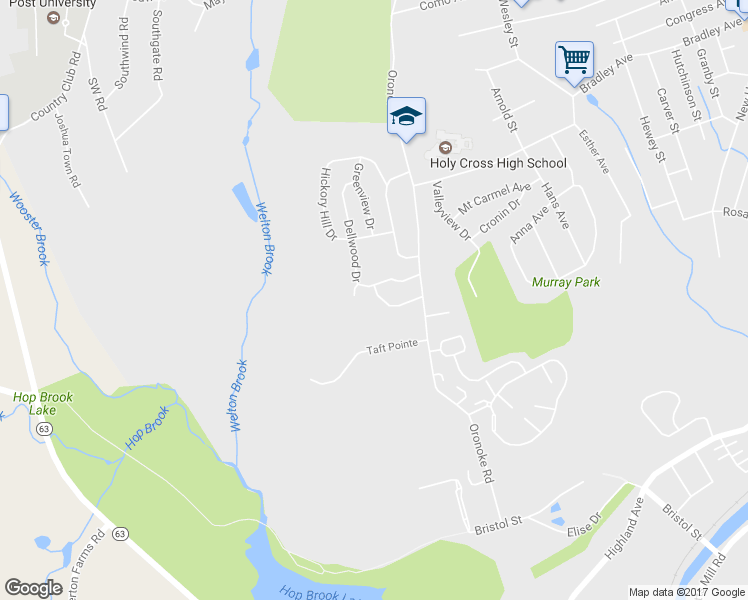 map of restaurants, bars, coffee shops, grocery stores, and more near 57 Barrington Lane in Waterbury