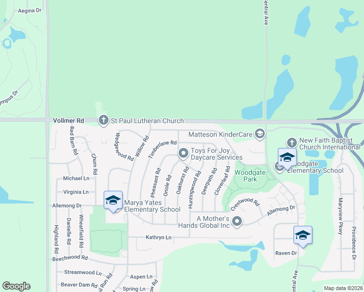 map of restaurants, bars, coffee shops, grocery stores, and more near 29 Oakview Road in Matteson