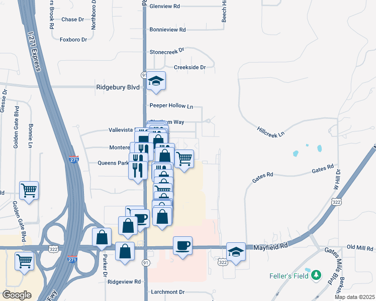 map of restaurants, bars, coffee shops, grocery stores, and more near 1229 Julius Weil in Mayfield Heights