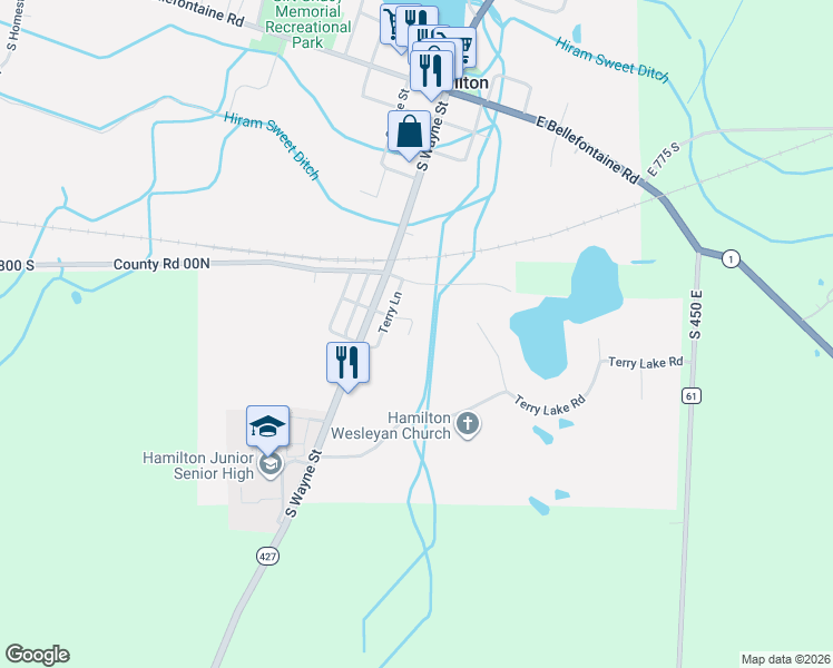 map of restaurants, bars, coffee shops, grocery stores, and more near 104 Center Court in Butler