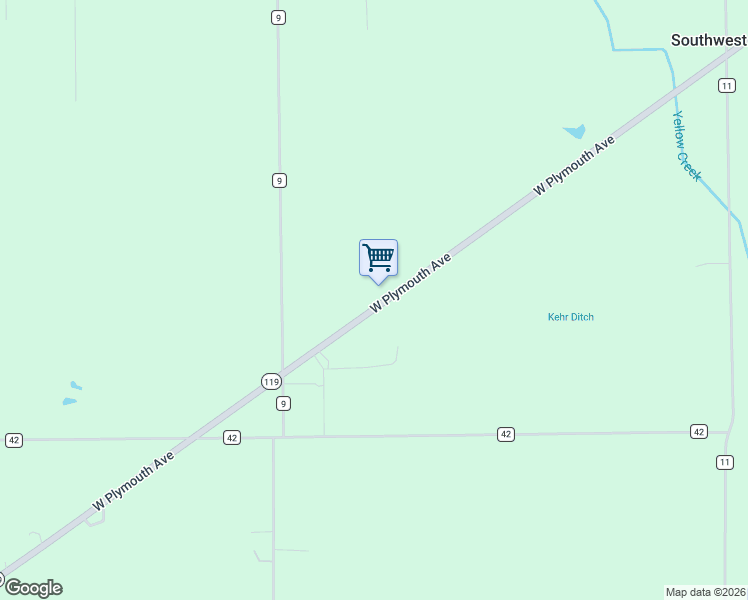 map of restaurants, bars, coffee shops, grocery stores, and more near 25743 Indiana 119 in Goshen