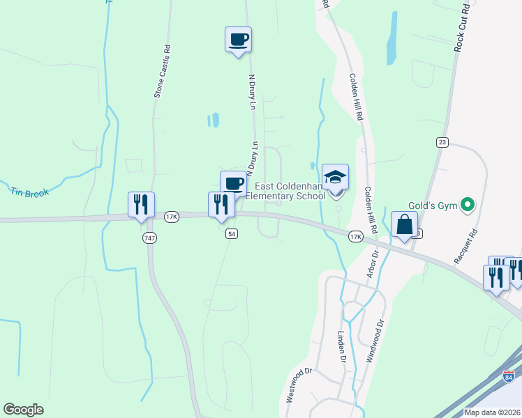 map of restaurants, bars, coffee shops, grocery stores, and more near 1 Fleetwood Drive in Newburgh
