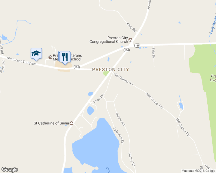 map of restaurants, bars, coffee shops, grocery stores, and more near 22 Amos Road in Preston