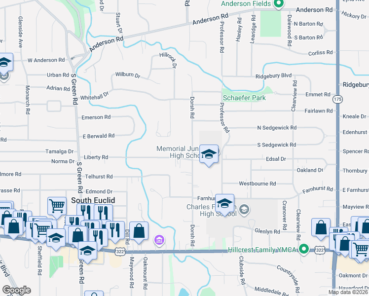 map of restaurants, bars, coffee shops, grocery stores, and more near 1248 Dorsh Road in South Euclid