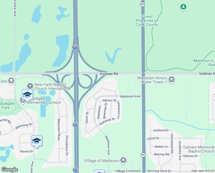 map of restaurants, bars, coffee shops, grocery stores, and more near 175 Owen Street in Matteson