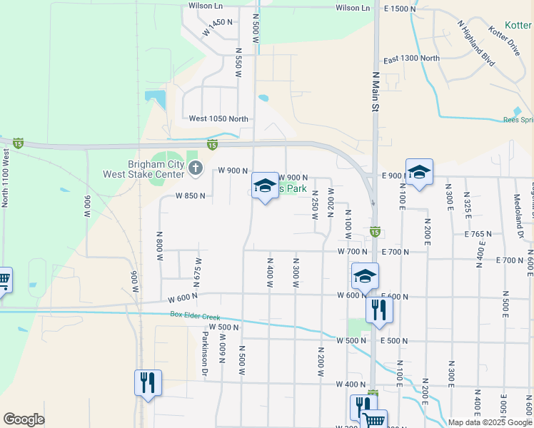 map of restaurants, bars, coffee shops, grocery stores, and more near 820 North 500 West in Brigham City