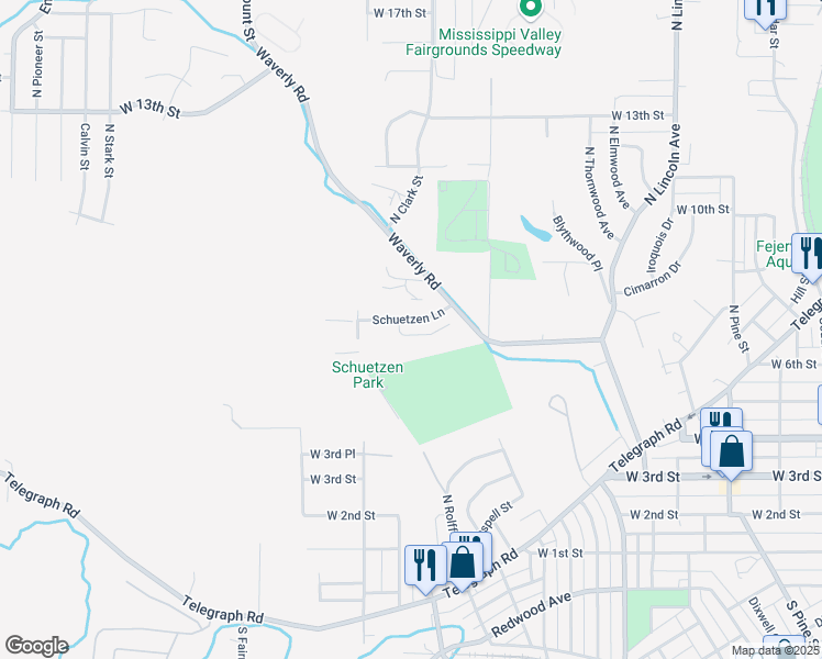 map of restaurants, bars, coffee shops, grocery stores, and more near 3209 Schuetzen Lane in Davenport