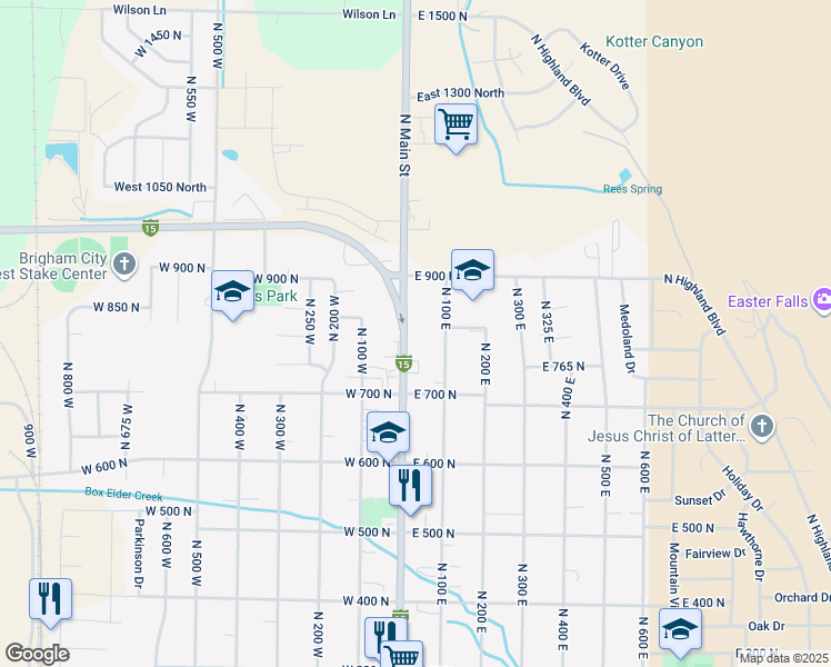 map of restaurants, bars, coffee shops, grocery stores, and more near 749 Utah 13 in Brigham City