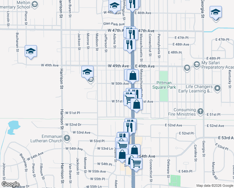 map of restaurants, bars, coffee shops, grocery stores, and more near 200 West 51st Avenue in Gary
