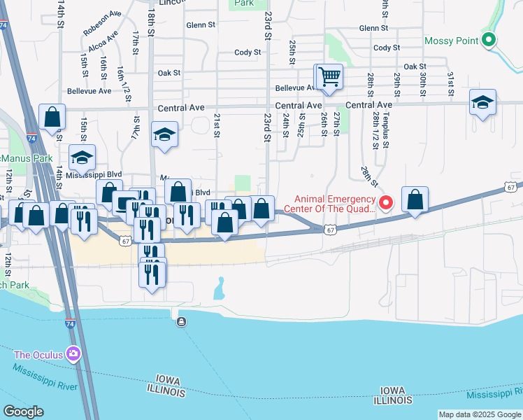 map of restaurants, bars, coffee shops, grocery stores, and more near 2226 State Street in Bettendorf